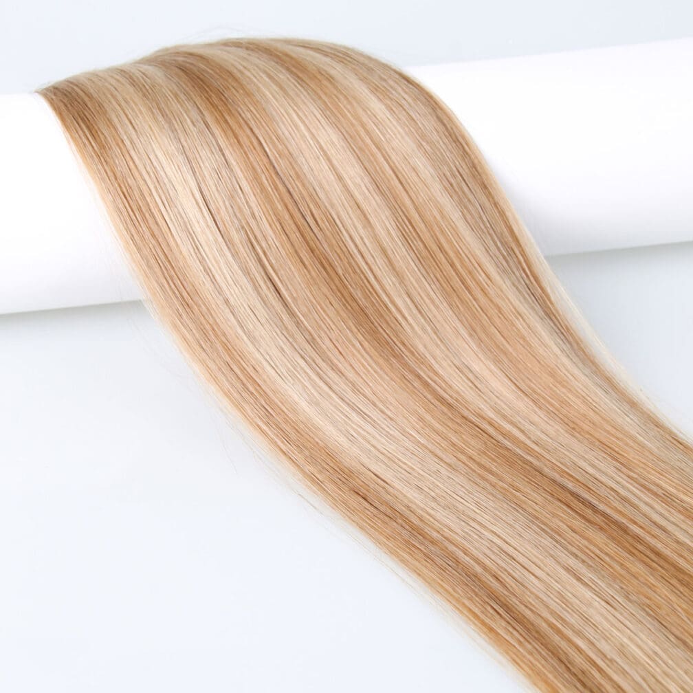 #R16/7A/7A Rooted Creamy Blonde and Dark Ash Blonde  20″ Slim Ultra Remy Weft - Image 2